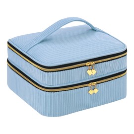 LYFFXYH Nail Polish Carrying Case, Portable Nail Polish Organizer with Handle, Double-Layer Nail Organizers and Storage for Manicure Set (Blue, 42 bottles)