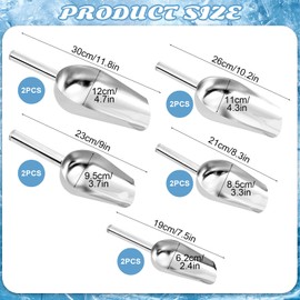 3 + 6 + 9 + 12 + 16 OZ Ounce Stainless Steel Ice Scoop Set of 10, Food-Grade, Multiple Sizes Metal Food Scoop, Rust-proof Candy Ice Cube Scoop for Kitchen Party Wedding Popcorn Dog Food Potted Plants