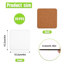 20pcs Sublimation Square Coasters, 4x4in MDF Blank Hardboard Coaster MDF Wooden Coaster Sublimation Cork Coasters for DIY Crafts Painting Home Decor