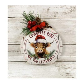 AGD Christmas Decor - Highland Cow Bells Chunky Wood Bulb Sitter