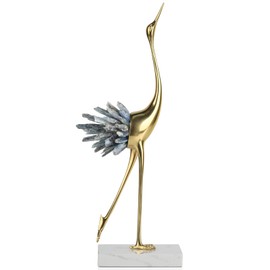 Modern Luxury Golden Crystal Copper Crane Ore Animal Birds Statue Home Decoration Accessories Living Room Soft TV Cabinet Wine Cabinet Decor (Blue A)
