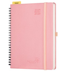 POPRUN Calendar 2025 2026 Horizontal Weekly Planner (Aug.2025-Dec.2026) - Ring Binder with Soft Cover, Approx. A5 (22 x 16.5 cm), 17-Month Diary 1 Week 2 Pages, Pale Pink