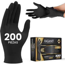 200 Guantes de Nitrilo Vinil de Alta Calidad Color Negro, Sin Látex, Sin Polvo, Diseño Ambidiestro, Ajuste Perfecto, Desechables y Resistentes