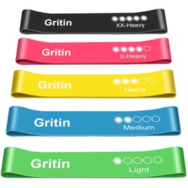 Gritin Fitness Bands [Set of 5] Resistance Bands with 5 Levels, 100% Latex Fitness Band Resistance with German Exercise Instructions and Carry Bag, Gymnastics Band for Muscle Building, Yoga
