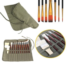 Paint Brush Roll Canvas Pouch, Army Green 22 Slots Paint Brush Holder Roll Up Canvas Paint Brush Bag，Artist Acrylic Oil Watercolour Brushes Case，Student Draw Pen Gouache Watercolor Oil Brush Storage