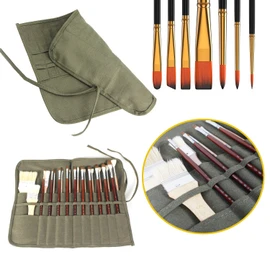 Paint Brush Roll Canvas Pouch, Army Green 22 Slots Paint Brush Holder Roll Up Canvas Paint Brush Bag，Artist Acrylic Oil Watercolour Brushes Case，Student Draw Pen Gouache Watercolor Oil Brush Storage