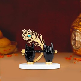 House Of Wemy Lord Krishna Hand Idol with Flute for Home Decor | God Statue for Pooja Room Decoration & Gifting - 7 x7 Inches Black