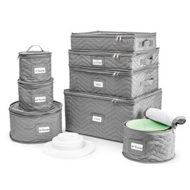 Sorbus China Storage Containers (Quilted) - Glass & Dish Storage Containers for Transport, Moving, Party - 8 Pc Stackable Plate Storage Set for Dinnerware, Mugs, Cups - Felt Plate Protectors Included
