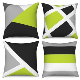 Hnmdmyi Green Cushion Covers 45 x 45 cm Set of 4, Grey and Black Modern Abstract Stripe Simple Geometric Decorative Throw Pillow Covers Linen Pillowcases for Sofa Couch Bed Garden Outdoor Home Decor