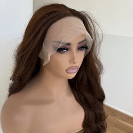 MISSWEN Dark brown Layered Synthetic Hair T Lace Frontal Wig Soft Long Wavy