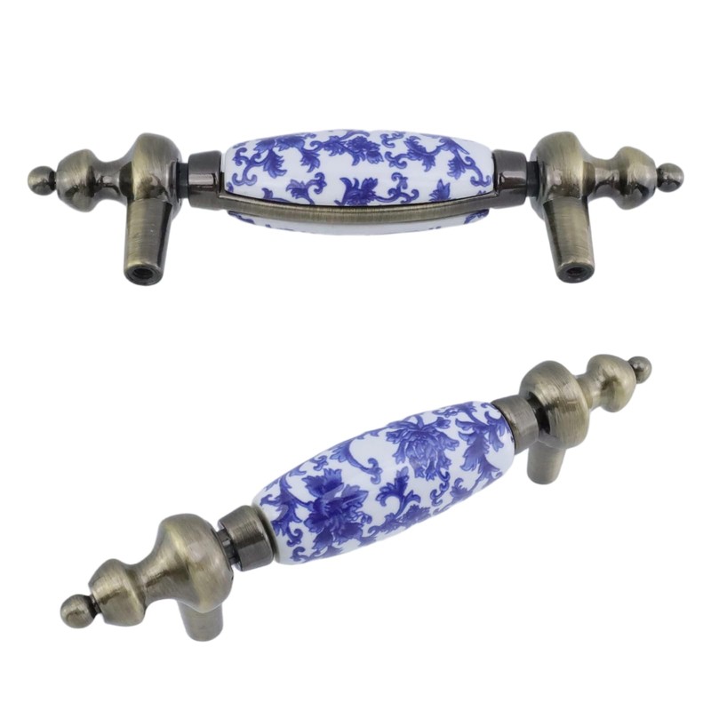 Mcredy 4 Pcs Blue and White Porcelain Ceramic Cabinet Pulls