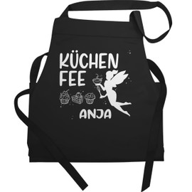 Geschenk mit Namen personalisiert by Shirtracer - Apron - Cooking Apron Women - Kitchen Fairy with Name - Gift - Christmas Birthday Mother's Day Grandma, 1 black