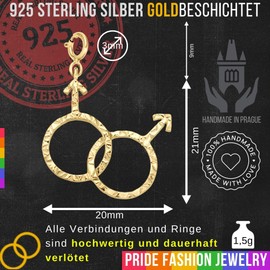 Gay Kette Paar Geschenk Accessoires Anhänger, Handgefertigter Charm mit Halsband auch für Kette, Armband, Halskette für Schwule, Silber 925 - Als Geschenk für Herren(Gay Schmuck, Silber Vergoldet)