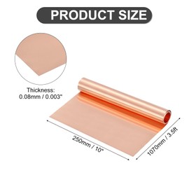 sourcing map Pure Copper Sheet Roll, 0.08mm 25Ga Thick T2 Copper Flashing 1070mm x 254mm/3.5Ft x 10in Copper Strip Soft Copper Metal Foil Plate for Craft Electrical House Repair