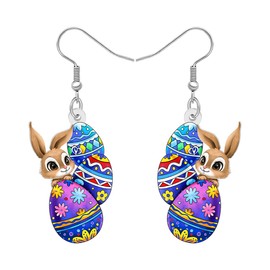 DOWAY Acrylic Easter Eggs Bunny Earrings Rabbit Drop Dangle Cute Jewelry Hare Bunny Gifts for Women Funny Party Decoration (Multi)