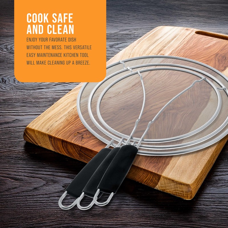 U.S. Kitchen Supply 3-Piece Stainless Steel Splatter Guard Set (13",