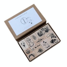 Annchaos Wooden Stamps Set DIY Rubber Seal Template Scrapbooking Card Making Mold Album Planner Arts Crafts Decorative Tools (Star Trail Series)