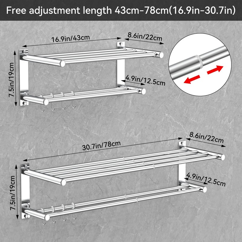 CAXIMSY Adjustable Towel Bar for Bathroom Wall Mount17-30.7inch Adhesive Shower