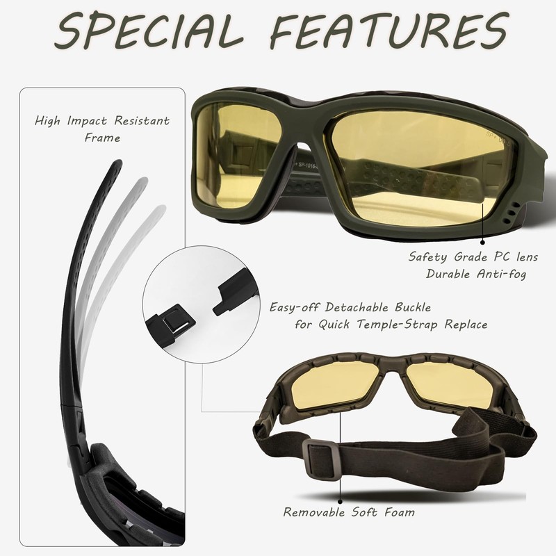 Anti-Fog Safety Motorcycle Night Riding Sunglasses Foam padded Goggle, Dustproof,