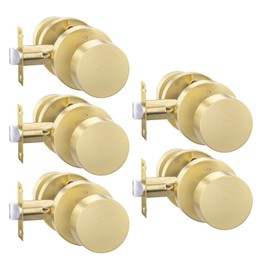 goldenwarm Gold Door Knobs Interior, Heavy Duty Zinc-Alloy Privacy Brushed Gold Interior Door Knobs, Brushed Brass Indoor Doorknobs for Bedroom, Bathroom (5 Pack)