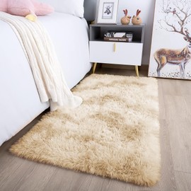 Oxford Homeware Rugs Living Room Small 50x80 CM – Tie-Dye Cream Area Rugs for Bedroom Anti Slip – Modern Super Soft Plush Carpets Fluffy Shaggy Rug for Lounge – Non Shedding Bedside Rug for Kids Room