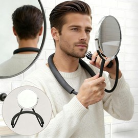 Espejo de cuello para ver la nuca, espejo de doble cara para el cuello, manos libres, estándar de 6.7" y aumento de 5X, rotación de 360°, correa ajustable para el cuello para mujeres, maquillaje