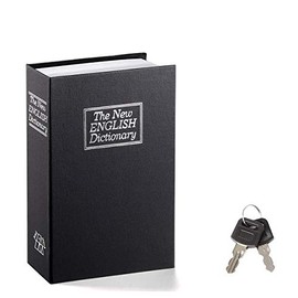 Jssmst Book Safe with Key Lock, Dictionary Diversion Book Safe Seceret Hidden Book with Safe Inside, Fake Book Money Safe Metal Lock Box Small, 7.2" x 4.6" x 2.2", Black