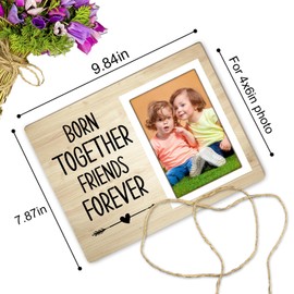 Itsoly Twin Baby Picture Frame, Gift for Dad Mom Of Twins, Twin Baby Photo Frame Gift for New Mom Dad Couple, Born Together Friends Forever, born twins baby items, Fits 4x6 Photo12P127