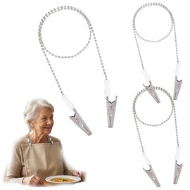 LEOUEANR 3Pcs Bib Holder Clip Napkin Chain, Silver Metal Dental Clips Seniors for Napkin Holders for Dental Care & Personal Use