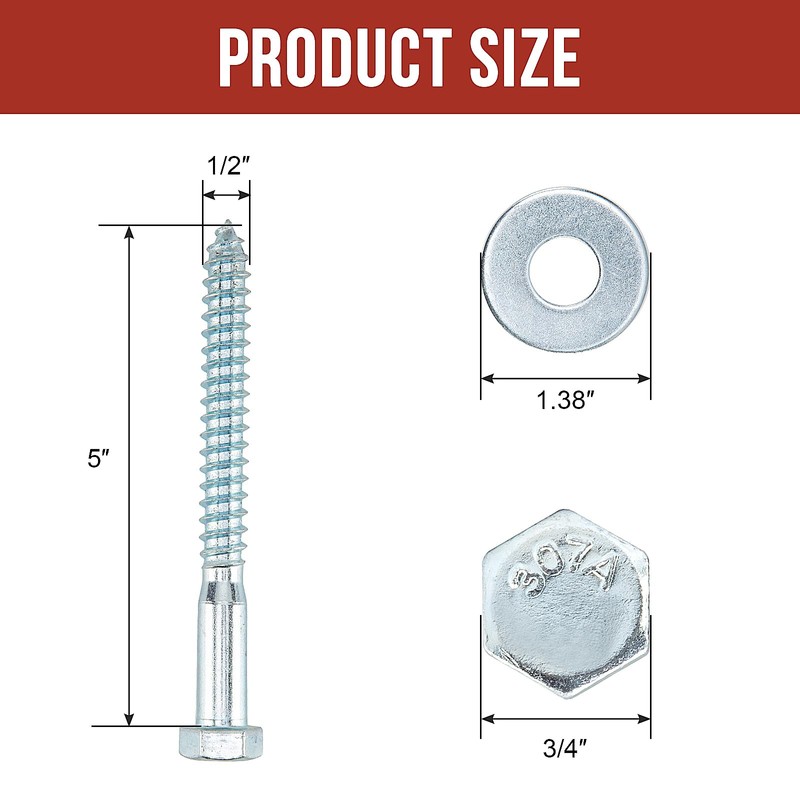 HROMIGRY 1/2" x 5" Lag Bolts (12 Pcs) 1/2 inch