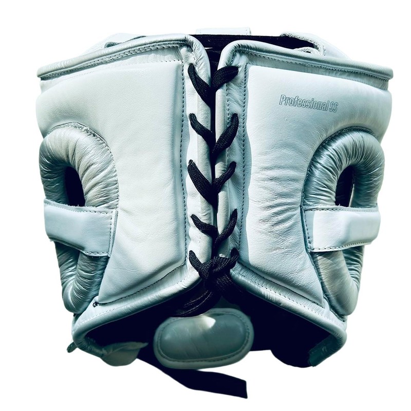 PRIZE RING "Professional SS" Genuine Leather Headgear Silver/White Large