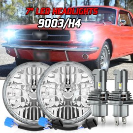 CHUSYYRAY For Ford Mustang 1965-1978 Pair 7inch GLASS Lens Round LED Headlights Hi/Lo Beam
