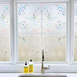 LEMON CLOUD Decorative Window Film, Stained Window Privacy Film, Frosted Glass Static Cling for Glass Door Home, 3D Rubble Design (35.4 x 78.7 Inch)