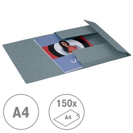 VON Leitz Pack of 5 A4 Corner Folder with Elastic Closure, Flexible Cardboard, for 150 Sheets, Silver Print, Lightweight Folder for School and Home, Grey, 30080085