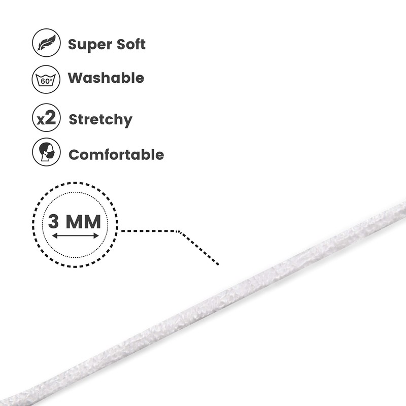 Elastic Cord for Masks, 3mm Elastic for Face Masks (White,