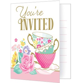 Creative Converting 340144 Floral Tea Party Foldover Invitation