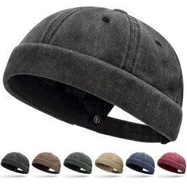 Initlove Docker Hat for Men Vintage Brimless Sailor Hat Beanie Cap Black