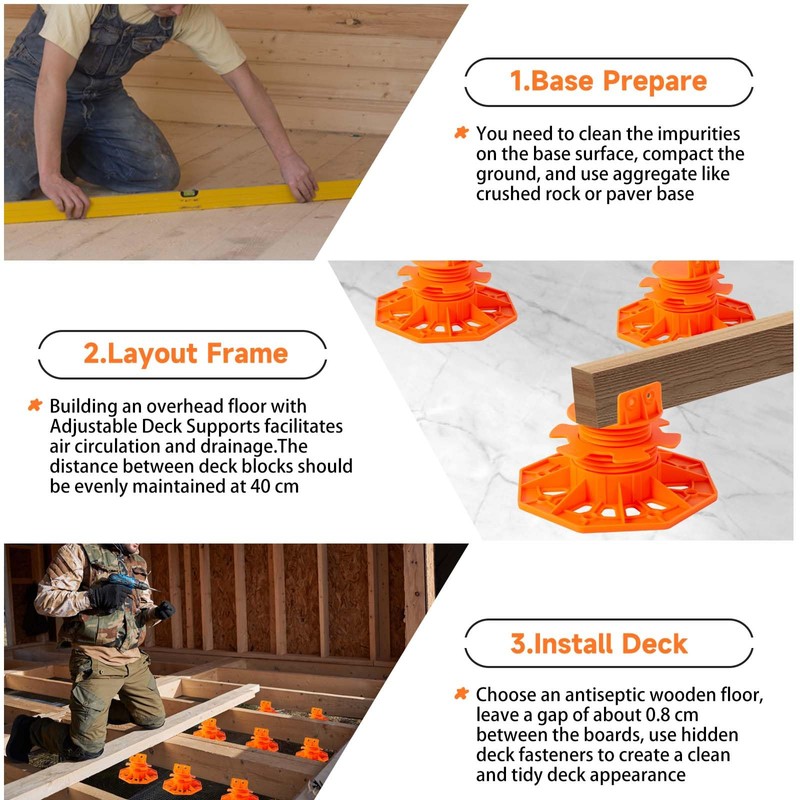 YEUQWJ 24 PCS Adjustable Deck Support Pedestal (1-3/16''-2-3/4''), Deck Foundation