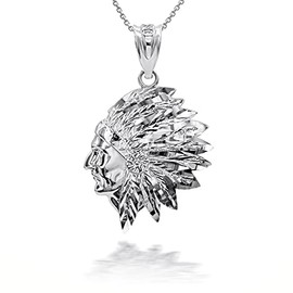 Claddagh Gold Sideways Crosses Fine 925 Sterling Silver Native American Chief Head Apache Pendant Necklace, 16"