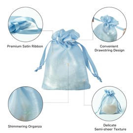 QIANF 20 Pcs Blue Small Organza Bags 6X9 inch for Wedding Favors with Drawstring, Mini Mesh Gift Bags Jewelry Pouch for Candy Bridal Shower Party Favor Baby Shower Christmas