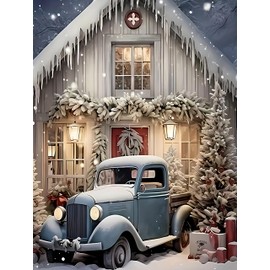 Diamond Art Painting Kits for Adults, Winter Christmas House 5D Diamond Painting Dots Art Kits for Adults Beginner, DIY Truck Full Round Gem Crystal Art paint by Diamond, Home Wall Decor 12 x 16 In