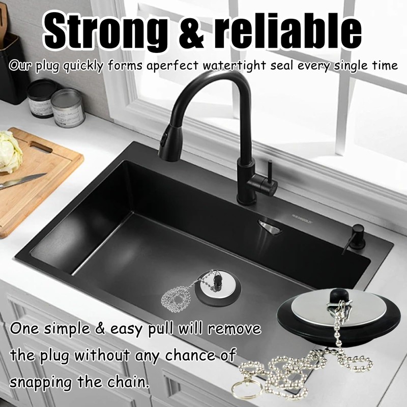 Pack of 3 Drain Plugs, Sink Plug with Plug Chain,