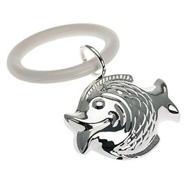 H.Bauer jun. Silver-plated baby rattle with fish motif - hand rattle with grasping toy or bite ring for children