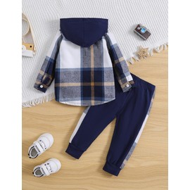 Qiraoxy Toddler Baby Boys Clothes Long Sleeve Hoodie Plaid Sweatsuit Tops + Sweatpants 2Pcs Little Boy Fall Winter Tracksuit Outfits Set