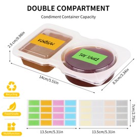 CJT 12 Sets Reusable Compartment Condiment Container with Lids - Disposable Double Small Plastic Snack Containers for Sauces, Meal Prep, Salad Dressing