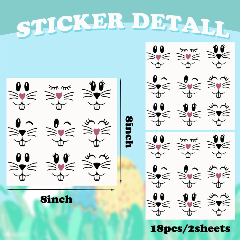 18 Pcs Easter Bunny Face Vinyl Decals - Bunny Faces