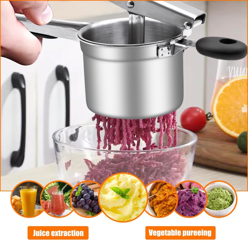 BSDLZCH Heavy-Duty Potato Masher with 3 Interchangeable Cutter Plates, Food-Grade