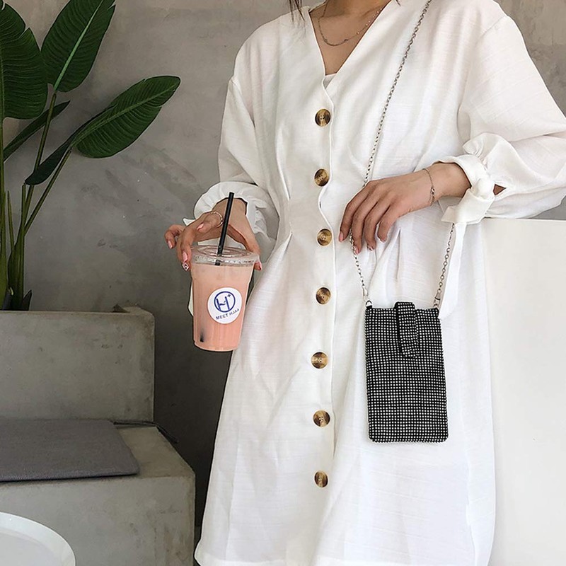 TENDYCOCO Vertical Cellphone Pouch Bag Mini Crystal for Women (Black),