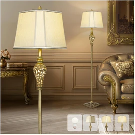 Vintage Floor Lamp for Living Room, 65" Tall Lamp with Nightlight and Beige Faux Silk Shade, Farmhouse Standing Lamp for Bedroom, Office Corner, or Study, Elegant Rustic Home Decor (LED Bulb Included)