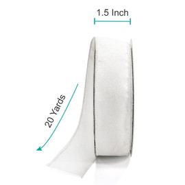 CT CRAFT LLC Glitter Wired Ribbon 1.5" x 20 Yards White for Christmas Home Decor Bow Gift Wrapping DIY Crafts Wreath
